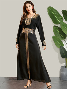 Arab Long Sleeve Embroidery Muslim Glory Abaya Dress Muslim <strong>Black</strong> <strong>Kaftan</strong> - Product Image 4