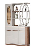 Console d'entrée moderne en bois de luxe léger avec portes doubles, cloison de style écran, rangement double face pour vin et chaussures