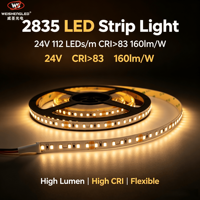 Bande lumineuse LED 2835 24V 112 LED/m CRI>83 160lm/W Haute luminosité Bande LED flexible pour la décoration de projets intérieurs