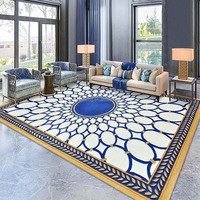 Tapis de sol en laine touffeté à la main moderne au design médaillon en or bleu personnalisé pour le salon et la chambre à coucher