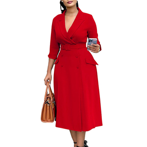 All'ingrosso moda tinta unita Casual a mezza lunghezza colletto lungo gonna lunga temperamento <span class=keywords><strong>abito</strong></span> <span class=keywords><strong>doppio</strong></span> <span class=keywords><strong>petto</strong></span> da donna - Product Image 4