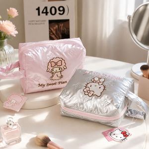 Custom Logo Silver Quilted Cosmetic <b>Bag</b> for Women <b>Large</b> Capacity Portable Travel <b>Makeup</b> Toiletry Organizer Pouch - Product Image 1