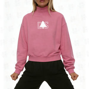 Sudaderas Personalizadas al por Mayor con Logotipo Bordado, Sudaderas Rosas para Mujer con Cuello Alto y Hombros Caídos, Sudaderas Extra Grandes de 300 g/m² para Damas - Product Image 3