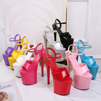 Sandales à plateforme pour femmes, rose bébé, 20 cm, à talons très hauts, avec lanières à la cheville, chaussures de pole dance, semelle intérieure en EVA, légères, printemps