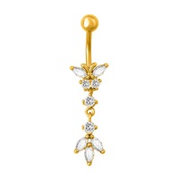 Anneaux de nombril en acier inoxydable, anneaux de piercing flottants pour le nombril, anneaux de nombril en forme de fleur en zircon, bijoux de piercing corporel