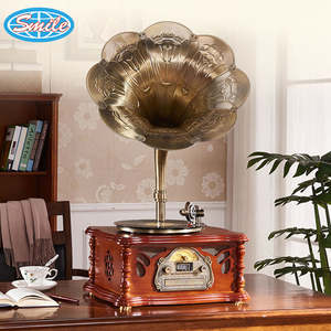 Tocadiscos Retro de Madera Personalizado de Fábrica con Gran Bocina de Latón, Reproductor de Vinilos con Bluetooth, USB, MP3, Radio FM, Decoración para el Hogar, Sala de Estar - Product Image 5