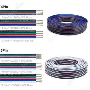 Kabel Listrik 2 Pin/3pin/4pin/5pin Kabel 22/20/18AWG Kawat Tembaga Kaleng PVC untuk WS2812B RGB LED Strip