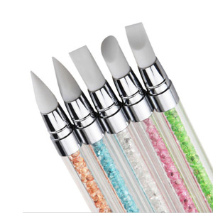 Lot de 5 pinceaux à ongles en silicone avec manche diamanté, stylo graffiti, outil de sculpture et de gaufrage, design floral 3D, stylo à ongles en silicone pour manucure - Product Image 1