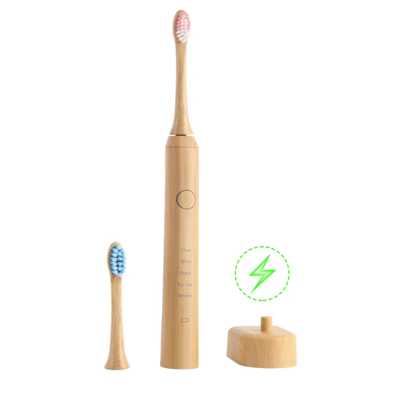 Бамбуковые электрические зубные щетки для взрослых аккумуляторная электрическая зубная щетка со сменными головками из бамбука