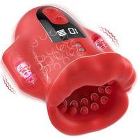 Big-Mouth Delay Trainer, Masajeador de Pene Masculino con 10 Modos de Vibración, Silicona, Carga Magnética USB, Pantalla LCD, Copa, Juguete Sexual para Adultos