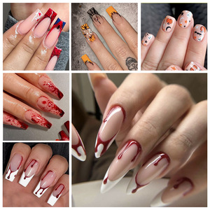 Venta caliente moda <span class=keywords><strong>Halloween</strong></span> diseño 24 piezas ataúd largo <span class=keywords><strong>Uñas</strong></span> acrílicas falsas logotipo personalizado prensa francesa en <span class=keywords><strong>uñas</strong></span> al por mayor - Product Image 2