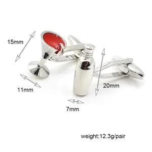 Vendita all'ingrosso alla moda Business Wedding Suit gemelli personalizzati di vino rosso tazza Set novità camicia francese con amore vino per le coppie - Product Image 2