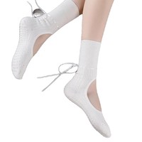 Quentin Chaussettes de yoga et de Pilates mi-mollet antidérapantes pour femmes, avec ouverture arrière et cordon de serrage, idéales pour la danse et le fitness