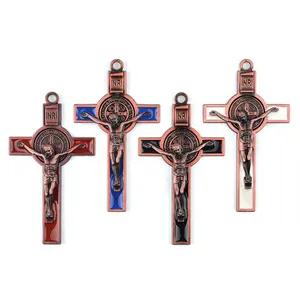 Rame antico cattolico santo benedetto crocifisso realizzazione del rosario 77*44mm ciondolo croce