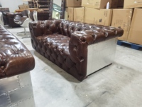 Meubles anciens, canapé Chesterfield industriel de style aviateur, salon, cuir véritable brun, canapé vintage