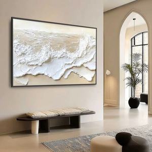 Serenity Tide - Pintura al Óleo Minimalista con Textura de Playa, Arte de Pared en Tonos Neutros, Pintura en Lienzo Pintada a Mano - Product Image 5