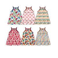 Robes d'été 2026 en tissu de bambou pour enfants, confortables, sans manches, longueur genou, avec volants et imprimés personnalisés pour filles (ODM)