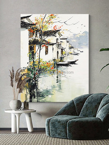 Peinture <span class=keywords><strong>à</strong></span> l'huile de style <span class=keywords><strong>dessin</strong></span> de paysage artistique, peinture murale traditionnelle chinoise peinte <span class=keywords><strong>à</strong></span> la main, peinture de paysage chinois - Product Image 3