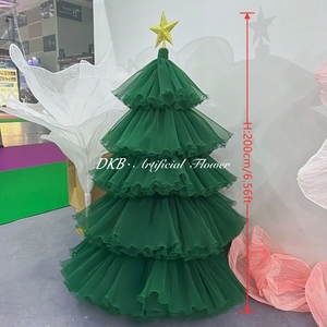 Ornements <span class=keywords><strong>de</strong></span> Noël personnalisés en tulle vert, grand <span class=keywords><strong>sapin</strong></span> <span class=keywords><strong>de</strong></span> Noël <span class=keywords><strong>de</strong></span> 200 cm en organza fait main pour vitrine <span class=keywords><strong>de</strong></span> centre commercial, fête, décoration intérieure - Product Image 2