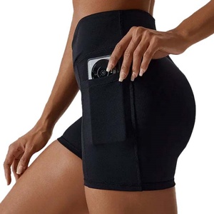 กางเกงขาสั้นเอวสูงสำหรับผู้หญิง ทรงสปอร์ต กระชับสะโพก มีกระเป๋า รับสกรีนโลโก้ ออกกำลังกาย โยคะ วิ่ง ลายพิมพ์ กางเกงกีฬาผู้หญิง - Product Image 3