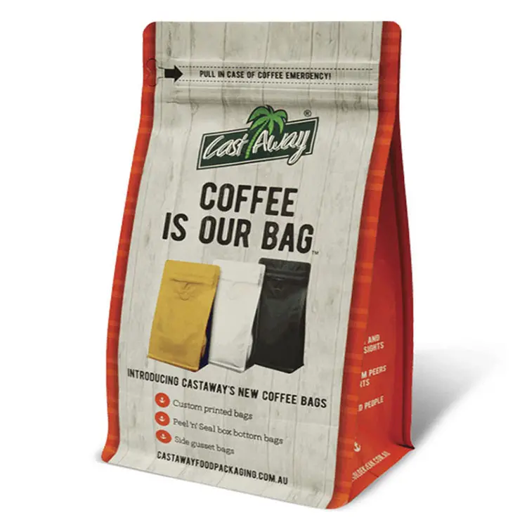 Logotipo personalizado Fondo plano 100g/250g/500g/1kg Impresión de café Bolsa de embalaje Bolsas selladas Bolsas de café tostado con válvula de aire