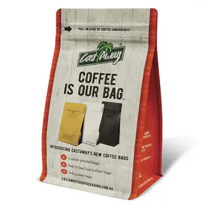 Custom Coffee Bean Take Away Bag Stand Up Flat Bottom Zip Lock Bag Food Pouches