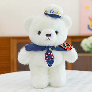 Orsetto di peluche bianco personalizzato da marinaio <span class=keywords><strong>con</strong></span> cappello <span class=keywords><strong>con</strong></span> ancora e mantello blu navy per regali aziendali nautici OEM all'ingrosso - Product Image 3