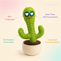 Cactus en peluche intelligent interactif parlant, dansant, chantant et répétant la voix, avec chargement rapide USB-C, cadeau éducatif pour les tout-petits