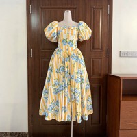 Robe trapèze imprimée à col carré et manches bouffantes pour femme, grande taille, nouveau style décontracté d'été, qualité supérieure, vente en gros pour boutiques