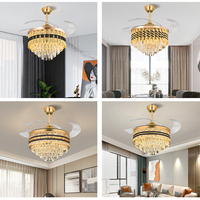 Ventilateur de plafond moderne intelligent à télécommande avec 3 pales rétractables en ABS, 42 pouces, LED, et couvercle en cristal remplaçable