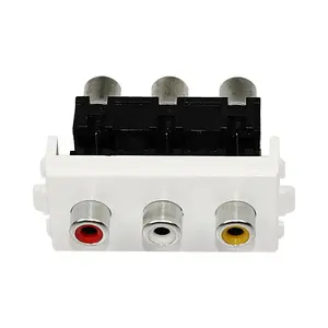 Conector de parede 3 rca com placa frontal, conector 48*24mm rca inteligente av fêmea para fêmea, inserções de entrada de chaveiro rca