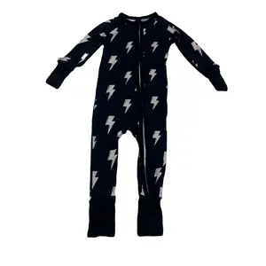 Qingli OEM Black Lightning Bamboo Baby Pajamas Long Sleeve Rompers Baby