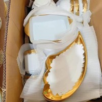 Meilleures ventes pour l'exportation : Bol et assiette à soupe en céramique à motif massif, plaqué or électrolytique, design rétro de luxe léger, pour mariages
