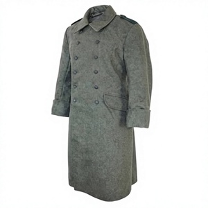 Manteau d'extérieur pour homme en laine grise, double boutonnage, imperméable, écologique, uniforme de reconstitution historique Seconde Guerre mondiale, avec vraie fourrure de renard - Product Image 2