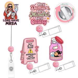 In stock, sequined pattern, fun English lettering, pink rhinestone beads, easy-open <b>buckle</b> with rotating alligator <b>clip</b>, badge - Product Image 5