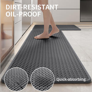Alfombra de cocina rectangular antideslizante, lavable, absorbente de agua y aceite, para entrada de cocina, textura tejida de algodón y espuma gris - Product Image 5