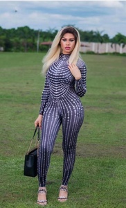 Combinaison femme Mono Mujer noire nude perlée, combinaison de <span class=keywords><strong>danseuse</strong></span>, body une pièce, tenue de soirée, club de nuit, justaucorps, combinaison à strass pour femmes - Product Image 2