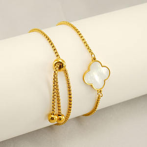 Gold-Plated Zircon Four-Leaf Clover Stainless Steel Adjustable Link Chain <b>Bracelet</b> for Women Trendy Gift - Product Image 4