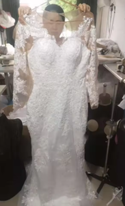 Vestido de Novia Sirena con Apliques de Encaje, Diseño Personalizado, Cola Larga Desmontable, Mangas Largas, Tallas Grandes, Estilo Vintage - Product Image 2