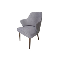 Chaise de bistrot moderne pour café commercial, mobilier d'hôtel, chaise de salle à manger rembourrée en tissu gris avec pieds en bois massif