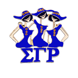 美しいギリシャのシグマガンマローソロリティシンボルアクセント姉妹ブローチ可憐なゴールドとブルートーンSGRhoソラーフェローシップピン - Product Image 1