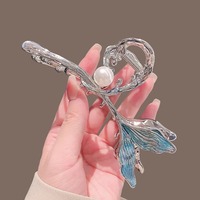 Pince à cheveux en métal queue de sirène de luxe, grande taille, avec perles, pince requin élégante pour chignon, accessoires pour cheveux épais pour femmes