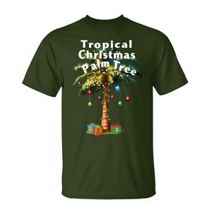 Camiseta con estampado de palmera navideña tropical con luces y adornos para uso festivo - Product Image 2