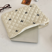 Tas Laptop Ringan Lucu Korea dengan Ritsleting Ganda, Tas Penyimpanan Tablet Bersulam, Ukuran 11 13 14 15 Inci, Kantong Ritsleting Lembut Anti Benturan