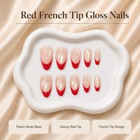 Y195 Kaixin Faux ongles à presser forme amande moyenne œil de chat, rouge intérieur, avec French manucure, fournitures pour ongles