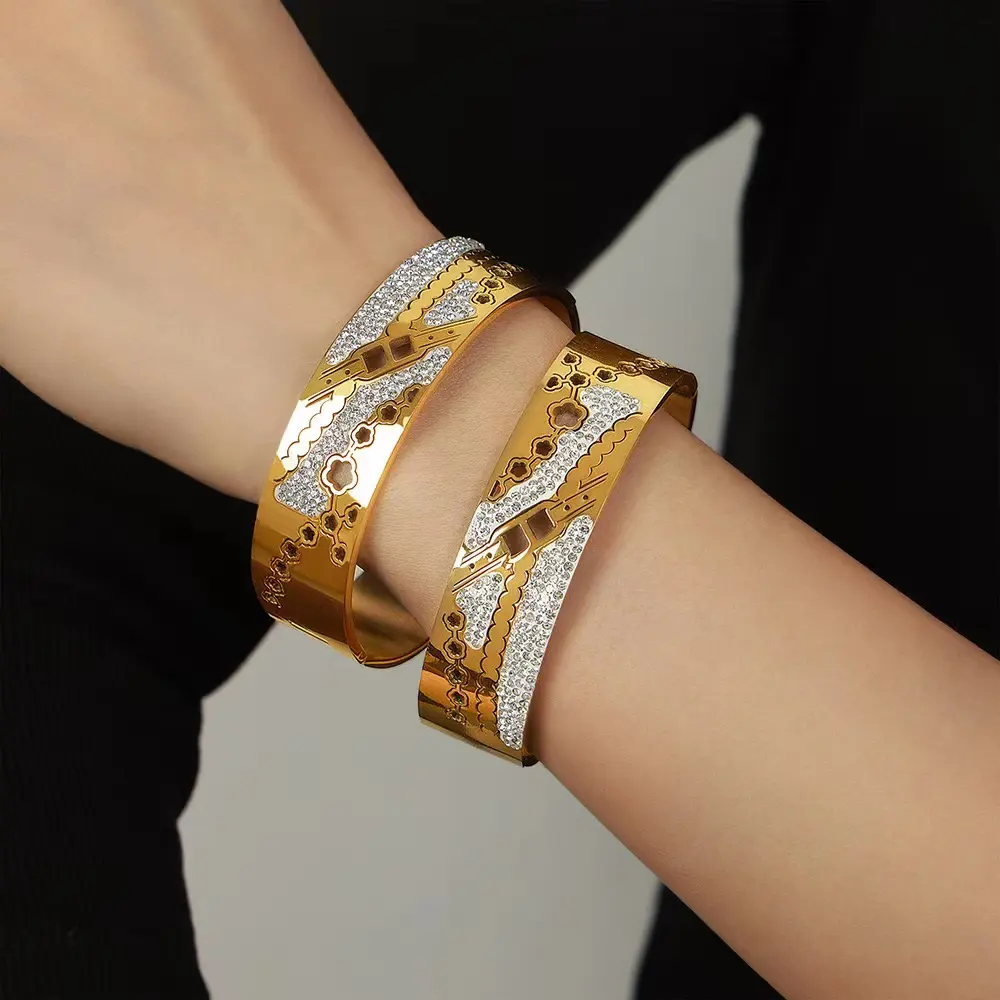 1.7cm chiều rộng trắng tinh thể kim cương thép không gỉ Bangle & Vòng đeo tay trang sức