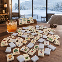 Ensemble de Mahjong américain illustré de luxe pour chalet de ski d'hiver, tuiles de Mahjong en acrylique gravées sur mesure, jeu de société cadeau de vacances, 160 tuiles