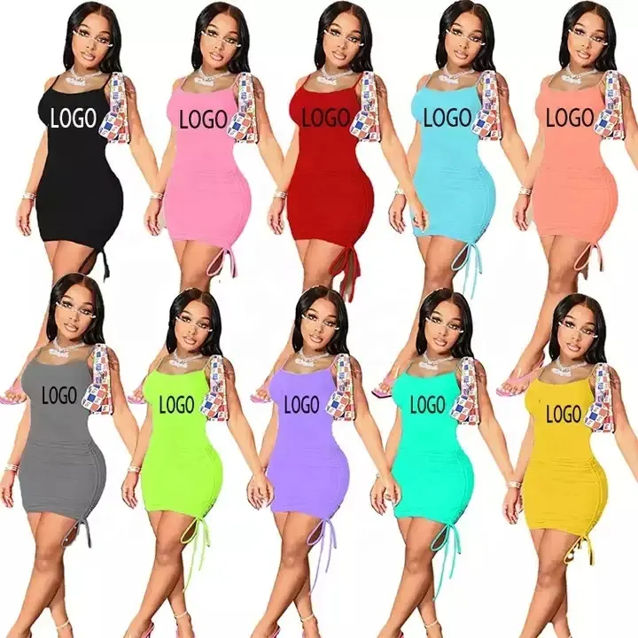 Vestido de verano con logotipo personalizado, talla grande, Oem, Maxi, Club, sólido, sin mangas, ceñido, informal