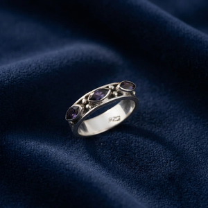 Vintage 925 <b>Silver</b> Three Stone Amethyst <b>Ring</b> Marquise Cut Channel Setting Women's Trendy Geometric Daily Wear Jewelry Gift - Product Image 4