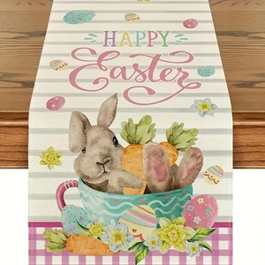 Chemin de table de Pâques DAMAI en polyester, motif lapin et carotte, décoration intérieure pour la maison et la salle à manger, 13x72 pouces - Product Image 1